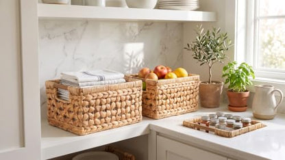 NAYA Set of 3 (13.8",11.6"&9.5") Water Hyacinth Shelf Wicker Baskets - size: Set 3 Small - Medium - Large