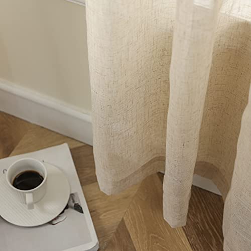 Demetex Natrual Linen Sheer Curtains Small Semi Sheer Curtains for Kitchen Window 2 Panels, 54 x 45 inch Long, Beige - color: Linen, size: 54"W x 45"L (Pack of 2)