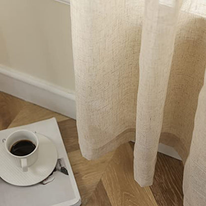 Demetex Natrual Linen Sheer Curtains Small Semi Sheer Curtains for Kitchen Window 2 Panels, 54 x 45 inch Long, Beige - color: Linen, size: 54"W x 45"L (Pack of 2)