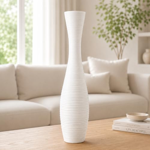Leewadee Large Floor Vase 20 inches Polyresin for Pampas Grass, Dried Flowers - color: White, size: 20 inches