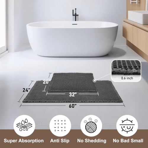 JIUZHEN Set of 2 Waffle Bath Mats Boho Bathroom Runner Rug 20"x32"+24"x60" - color: Black, size: 20"x32" + 24"x60"