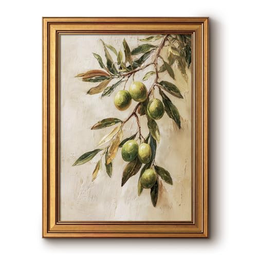Bzstyleart Vintage Wall Art Decor for Bedroom, Oil Painting Olive Branch Botanical Wall Art, Vintage Botanical Painting, Room Decor Aesthetic for Kitchen, 12 x 16 Inch - color: Oil Painting Olive Branch, size: 16"L x 12"W