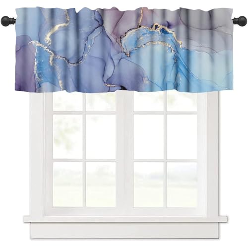 Abstract Marble Window Valance, Modern Luxury Multicolor Marble Abstract Liquid Art Print Blackout Short Curtain for Cafe Bedroom Living Room Kitchen, 54x18inch - color: Marble-1