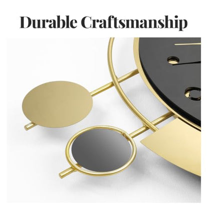 Cuspin Modern Wall Clock Black Gold with Pendulum, Decorative Metal Clock - color: Black Gold Modern