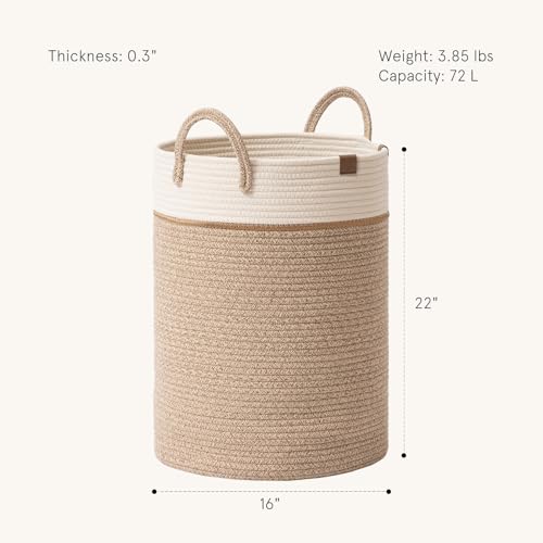 LA JOLIE MUSE 72L Extra Large Cotton Rope Laundry Basket, Blanket Basket