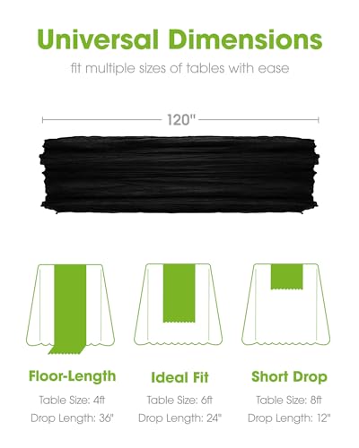 Pureegg 3 Pack Cheesecloth Table Runner 120 Inch Black - color: Black, size: 120" - 3 Packs