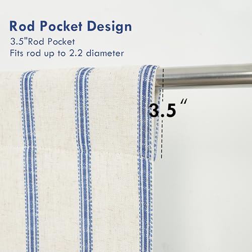DriftAway Farmhouse Double Layer Linen Blackout Tie Up Curtains Thermal Insulated Vertical Striped Fully Lined Balloon Roman Shade Bathroom Window Adjustable Rod Pocket 45 Inch by 63 Inch Navy - color: Navy Blue, size: 45"W x 63"L (Pack of 1)