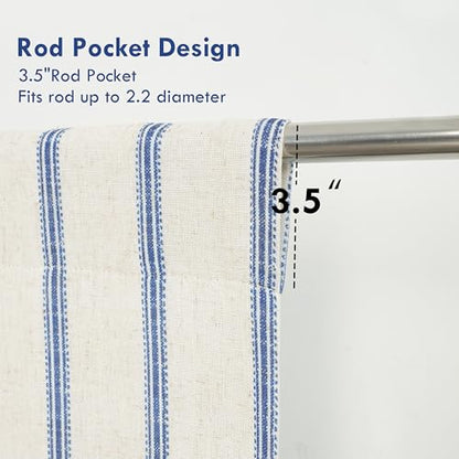 DriftAway Farmhouse Double Layer Linen Blackout Tie Up Curtains Thermal Insulated Vertical Striped Fully Lined Balloon Roman Shade Bathroom Window Adjustable Rod Pocket 45 Inch by 63 Inch Navy - color: Navy Blue, size: 45"W x 63"L (Pack of 1)