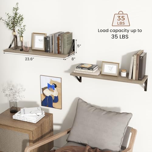 Axeman 24 Inch Floating Shelves, 8 Inch Deep Grey Wall Shelves Set of 2 - color: Grey, size: 23.6 Inch