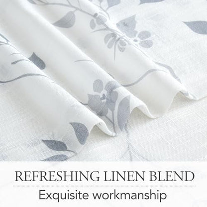 Beauoop Floral Linen Semi Sheer Curtains Living Room Grey 50x63 2 Panels - color: Grommet | Grey, size: 50"W x 63"L (Pack of 2)