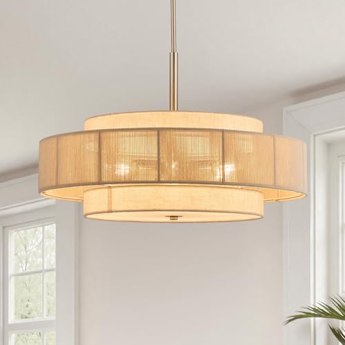 VONLUCE 23.6" Boho Rattan Chandelier, 6-Light Rattan Ceiling Light Fixture - color: Brushed Nickel, size: 24inch