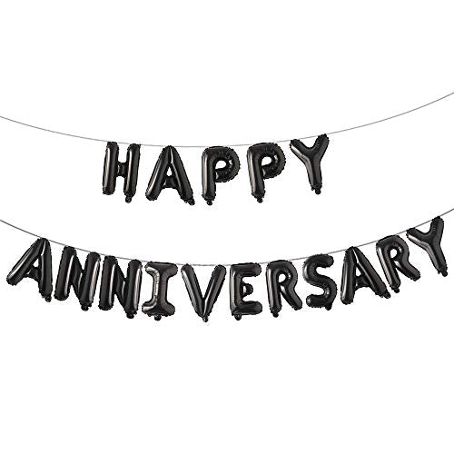 16 Inch Multicolor Happy Anniversary Letter Balloons Banner - Round Anniversary Balloon Banner for Party Decorations - color: Anniversary Black