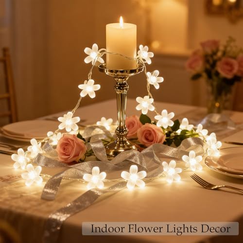 USB/Battery Powered 10ft 30 LED Cool White Fairy Cherry Flower String Light - color: White