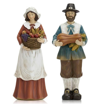 Yuntau 2 Pcs Thanksgiving Decoration Wooden Pilgrim Figurines Couple Statue - style: Wooden Pumpkins Pilgrim