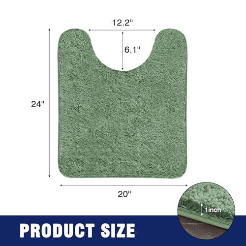 TECHMILLY U Shaped Super Soft Shaggy Bathroom Rugs, Absorbent Thick Non Slip Microfiber Toilet Rugs, Quick Dry Machine Washable Bath Mat for Bathroom Floor, Bathtub and Shower 24"x20" Green - color: Sage, size: U-Shaped 20" x 24"