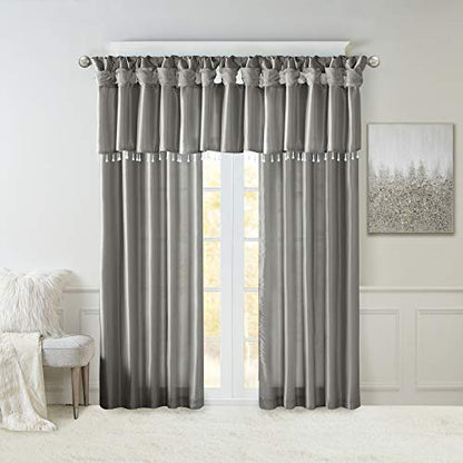 Madison Park Faux Silk Valances for Windows with Beads, 50x26 Charcoal - color: Charcoal, size: 50"W x 26"L (Pack of 1), style: Valance