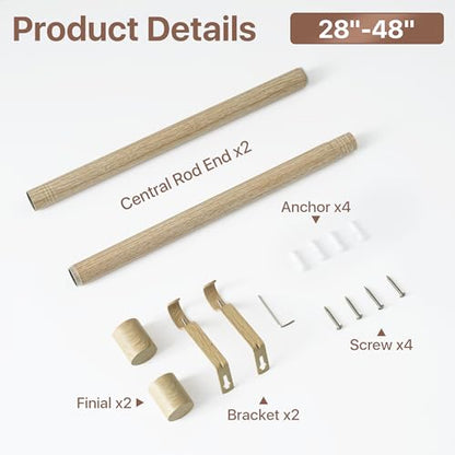 NICETOWN Adjustable Faux Wood Grain Metal Curtain Rod, Extendable Drapery Rod for Living Room Bedroom, Wood-Like Finish with Elegant Gold Metal Cylinder Finials, 28-48 Inches - color: Wood Grain & Gold, size: 28" to 48"