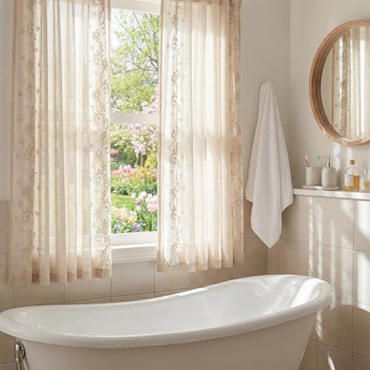 jinchan Floral Linen Curtains, Back Tab 50x63 Inch, 2 Panels Beige - color: Vine | Beige, size: 50"W x 63"L (Pack of 2)