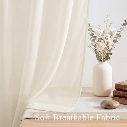 PONY DANCE 4 Panels Sheer Curtains 96 Inches Long, Beige, W 42" x L 96" - color: Beige, size: 42"W x 96"L (Pack of 4)