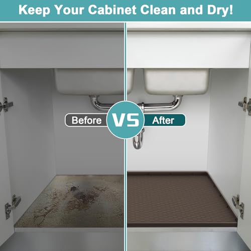 Under Sink Tray for Kitchen Waterproof, Brown, 34" x 22" - color: Brown, size: 34" x 22"