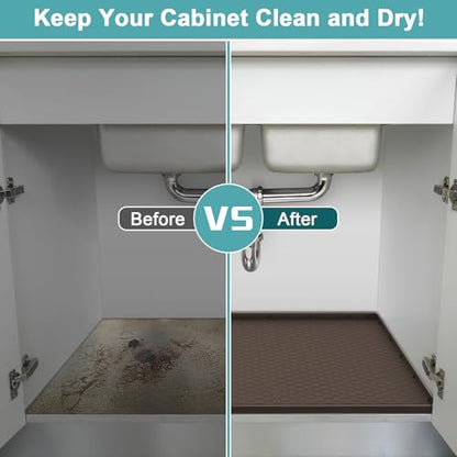 Under Sink Tray for Kitchen Waterproof, Brown, 34" x 22" - color: Brown, size: 34" x 22"