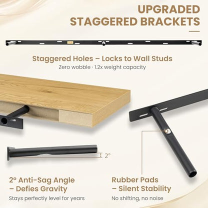 72 Inch Long Floating Shelves for Wall Set of 1, 12"D Wood Grain Shelves - color: Oak, size: 72"Wx12"Dx2"H, 1P