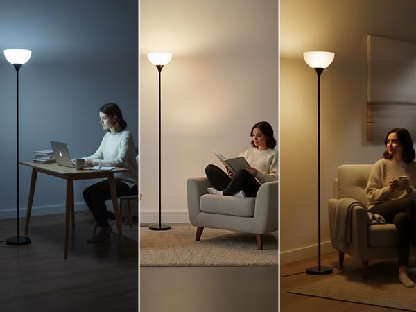 LALISU Floor Lamp, Standing Lamps with White Plastic Shade, Led Floor Lamp - color: ALL Black