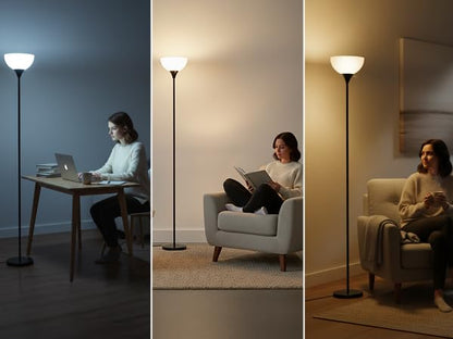 LALISU Floor Lamp, Standing Lamps with White Plastic Shade, Led Floor Lamp - color: ALL Black