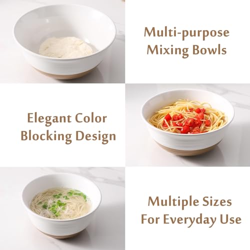 HASENSE Mixing Bowls, Large Ceramic Salad Bowls 2.1/1.5/1.0 Qt, Versatile Serving Bowls for Cooking, Baking, Salad Mixing, Prepping, Nesting White Bowl Set, Dishwasher Safe, Set of 3 - color: White, size: 84+65+40 oz