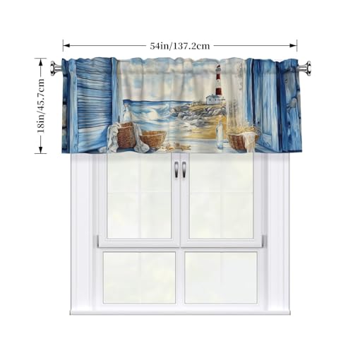 Coastal Lighthouse Curtain Valance 54x18 Inches Window Treatment Rod Pocket Valance for Kitchen Bathroom Bedroom - color: Coastal Lighthouse