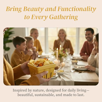BIEN BEAU Ceramic Berry Basket Set of 4, Floral Fruit Colanders for Kitchen - color: Yellow