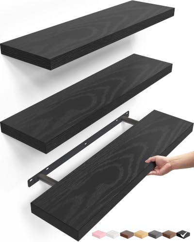 BAYKA Black Floating Shelves 22.5in, Set of 3, Wall Mounted for Wall Decor - color: A. Black - Universal Classic Style, size: 22.5inches