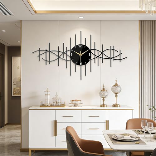 SIN&MI Metal Wall Clock,Large Wall Clocks for Living Room,Silent Non Ticking,Battery Operated Oversized Round Modern Wall Clock for Bedroom,Farmhouse,Office Wall Art, 14.1 * 35.4 Inch - color: 7118-black