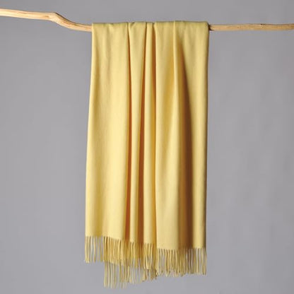 CUDDLE DREAMS Premium Cashmere Throw Blanket with Fringe (Yellow) - color: Yellow