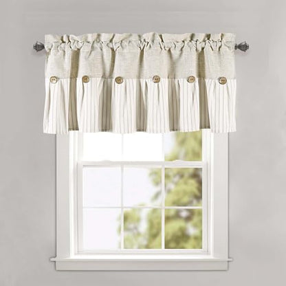 DOSLY Ides Farmhouse Rustic Beige Cotton Blend Striped Pleated Valance Curtain with Coconut Buttons for Kitchen, Living Room, Bedroom, 52" W x 18" L - color: Linen & Beige Stripe, size: 52"W x 18"L (Pack of 1)