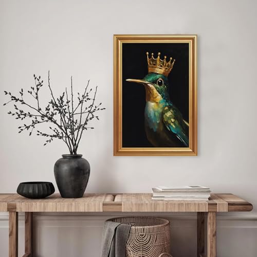 EJPFOGV Luxury Hummingbird with crown Framed Canvas Wall Art 16x24 inches - color: Crown, size: 24"L x 16"W