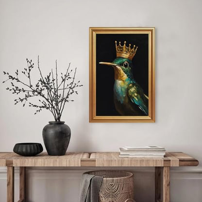 EJPFOGV Luxury Hummingbird with crown Framed Canvas Wall Art 16x24 inches - color: Crown, size: 24"L x 16"W