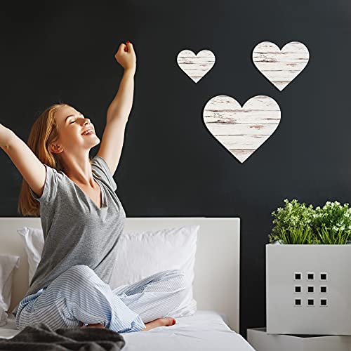 Jetec 3 Pcs Wood Heart Wall Decor Farmhouse Plaque, Simple - style: Minimalist