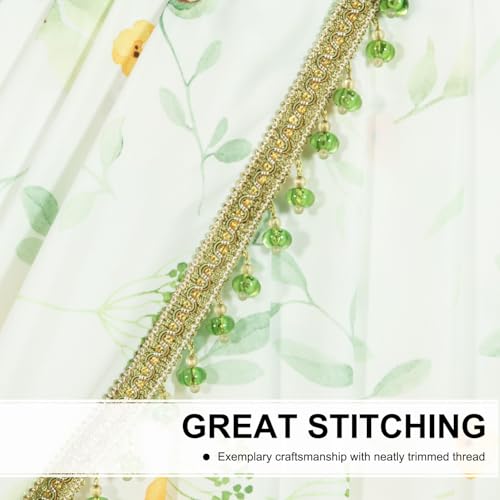 Leeva Waterfall Sheer Valance Curtains with Bead Tassels - Luxury Plants Print Swag Valances, Airy Window Curtain Sheers for Bedroom, 79 Inches Wide - color: Flower, size: 79"W x 43"L (Pack of 1)