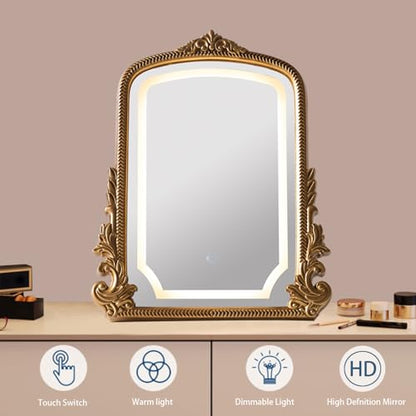 HSDDHOME Large 16x20 Vintage LED Vanity Mirror, Gold Arch Makeup Mirror