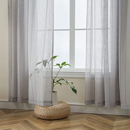 Demetex Lace Sheer Curtains Grey Stripe Small Window Curtain Panels Semi Sheer for Bedroom Curtain, Set of 2, 54 x 45 Inch, Light Gray - color: Striped Grey, size: 54"W x 45"L (Pack of 2)
