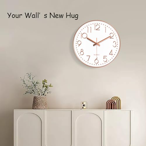 Modern Silent Wall Clock - 12 Inch Wall Clocks Battery Operated Large Number, Non-Ticking Analog Clock with Tempered Glass Quartz Clocks for Living Room Bedroom Office Kitchen, Rose Gold - color: Rose Gold, size: 12 Inch