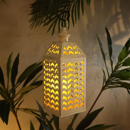 LED 랜턴 장식 실내 및 실외, 2개 세트 (45.7cm(18피트) 및 3m(13피트) 금속 캔들 랜턴, 현관, 파티오, 결혼식, 농가 집, 크리스마스 장식용 빈티지 벽걸이 캔들 홀더 - color: Begie With Golden Brush / 45.7cm(18인치)+33cm(1