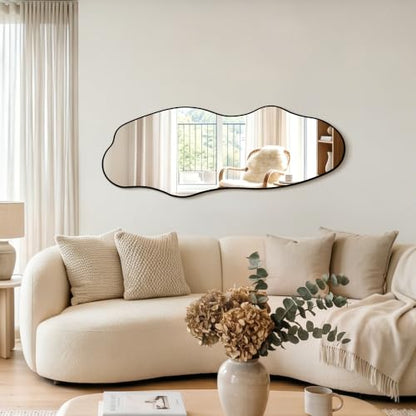 65.7"x24" Irregular Full Length Mirror, Abstract Wall Mirror - color: Black Asymmetrical