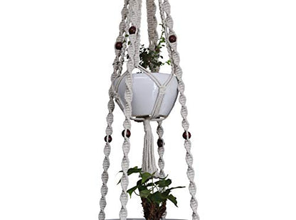 Macrame Plant Hanger & Holder, Hanging Planter 4 Legs Double Deck for 8 inch to 12 inch Two Pots Indoor Outdoor Hanging Planter Basket Hemp Rope 68 Inch Without Pot and Plant (Ivory White)
