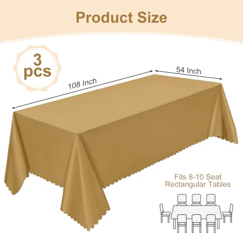 NatNarr 3 Pcs Gold Plastic Tablecloths, Scalloped Rectangle Table Cloths - color: Gold, size: 3 Pack