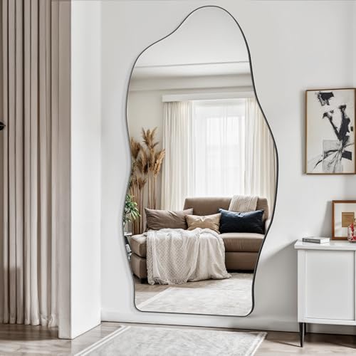 Antok Irregular Full Length Mirror, 81"x41" Asymmetrical Floor Mirror with Stand, Standing Hanging Leaning Irregular Mirrors for Bedroom Living Room Entryway, Cloud Shaped, Black - color: Black, size: 81"L x 41"W, style: Cloud Shaped Style