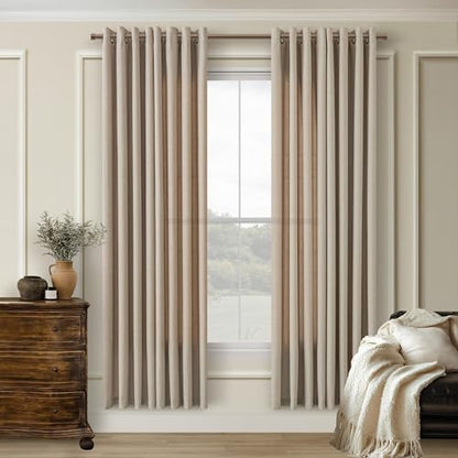 Taupe Linen Semi Sheer Bronze Grommet Privacy Curtains 72 Inch Long - color: Burlywood Birch, size: 52"W x 72"L (Pack of 2)