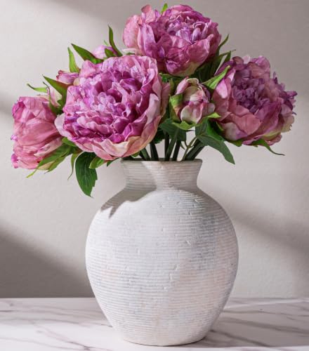 Ceramic Flower Vase Home Decor, 7.4 in Farmhouse Table Vases Rustic Vintage Living Room Kitchen Bedroom Decoration Pottery Decorative Vases for Flowers House Shelf Office Desk Dining Entryway, White - color: 7.4 in - Antique White