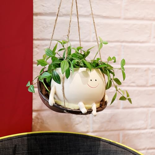 NINIPAPA Hanging Swing Chair Planter Pot Smile Face Plant Pot for Indoor Outdoor Plants Cute Head Flower Pots for Succulent String of Pearls Unique Gift on Mother's Day, Birthday, Christmas - Large - size: Large